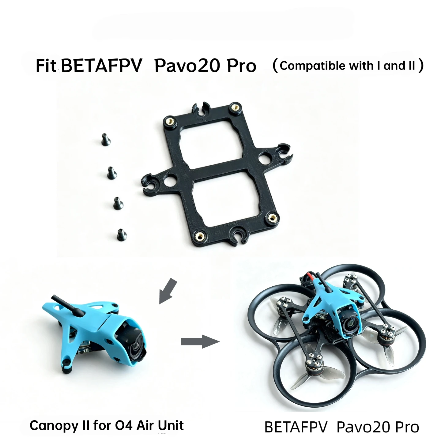 2PCS FPV Parts 3D Printed PETG Material Adapter Pad Canopy II for O4 Air Unit For BETAFPV Pavo20 Pro or Meteor65/75Pro II