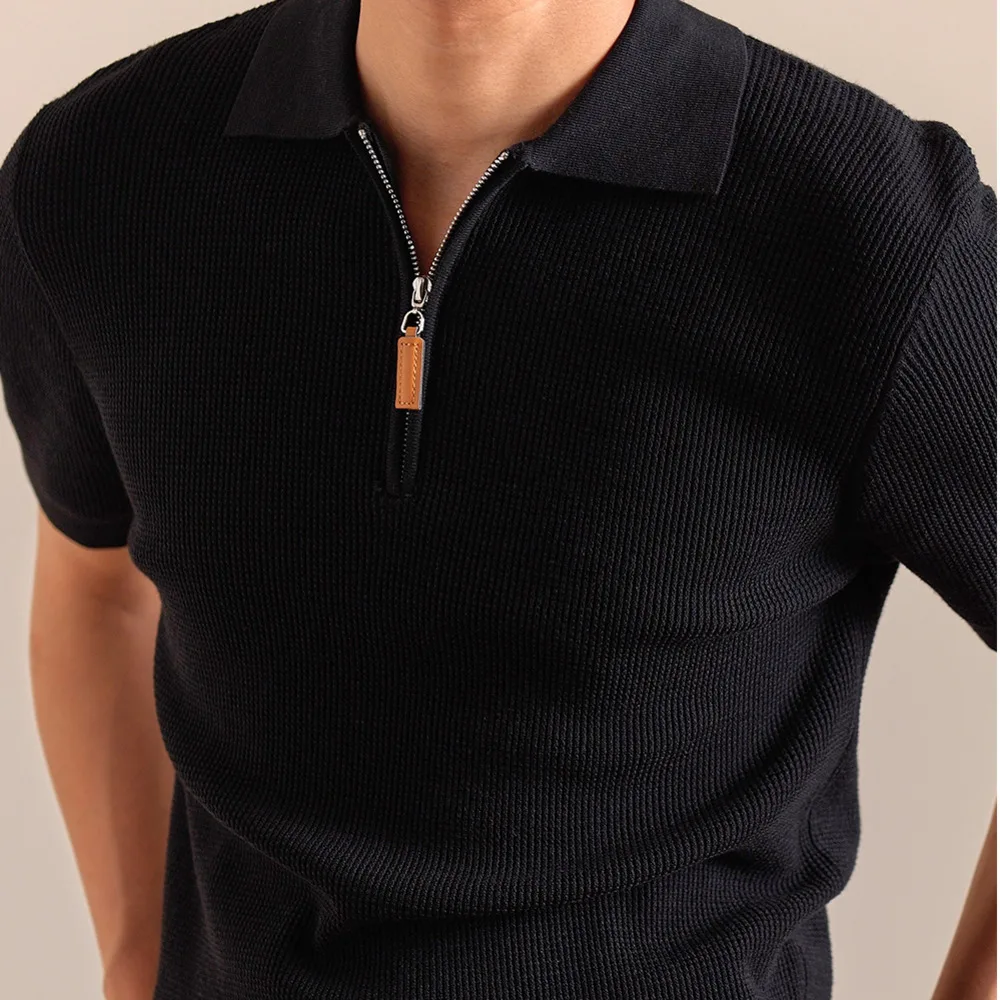 Lyocell Blend Knitted Polo Shirt Men's Short Sleeved Zipper Lapel Casual Half Sleeve Cotton Blend Playera Polo Hombre Italy Polo