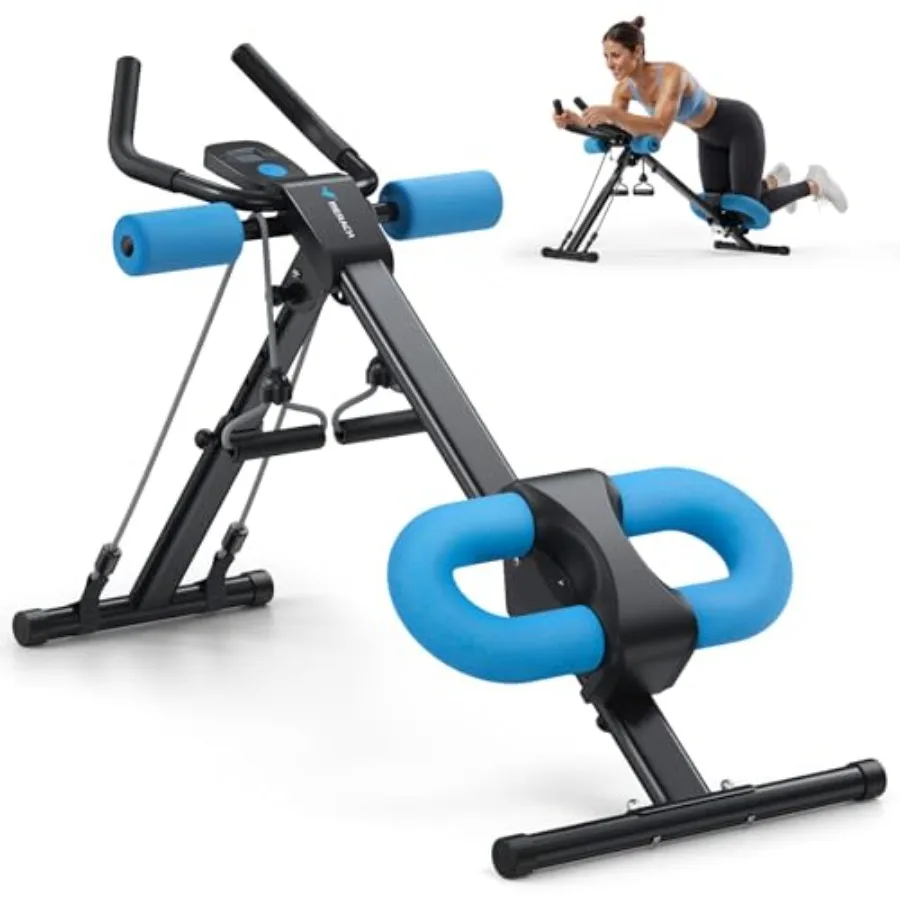 Home gym ab machine: adjustable, foldable abdominal trainer with knee protection, black steel frame for effective stomach worko