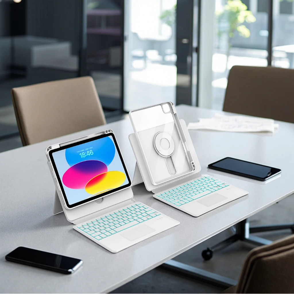 

Заводской индивидуальный чехол для беспроводной клавиатуры с функцией вращения на 360° BT USB, совместимый для iPad Air/Pro 10,2/10,5/10,9/11/12,9-новый