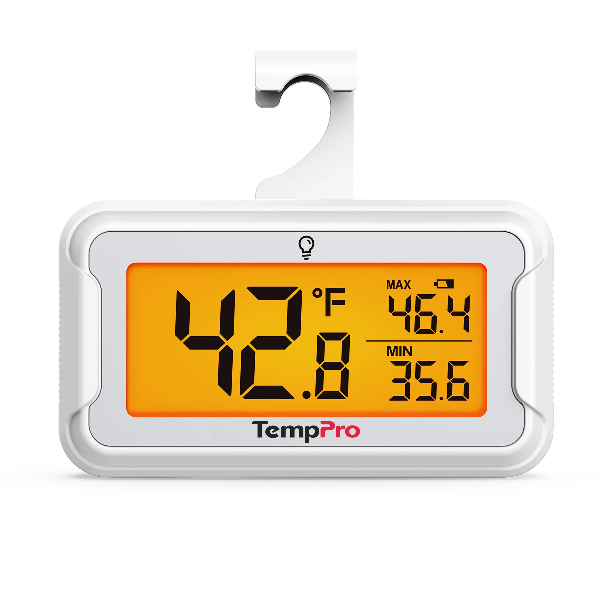 Backlit Refrigerator Freezer Thermometer with Digital Max Min Memory, TempPro TP110 for Fridge Cooler Kitchen, Hanging Stand