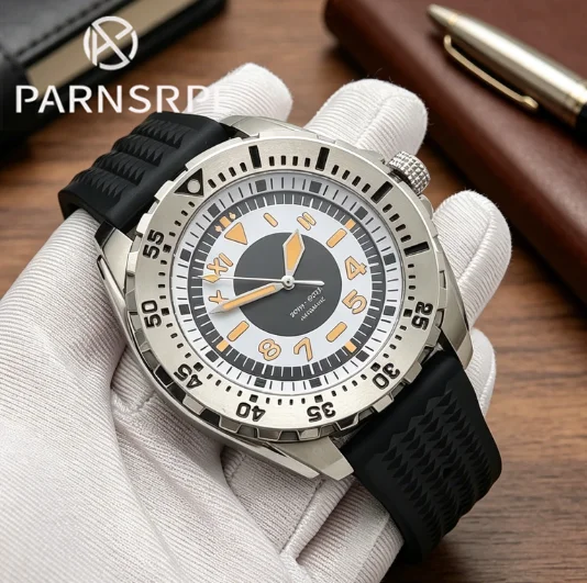 Men's automatic mechanical watch with brushed sapphire case, unidirectional rotating bezel, rubber strap, stylish and cool watch