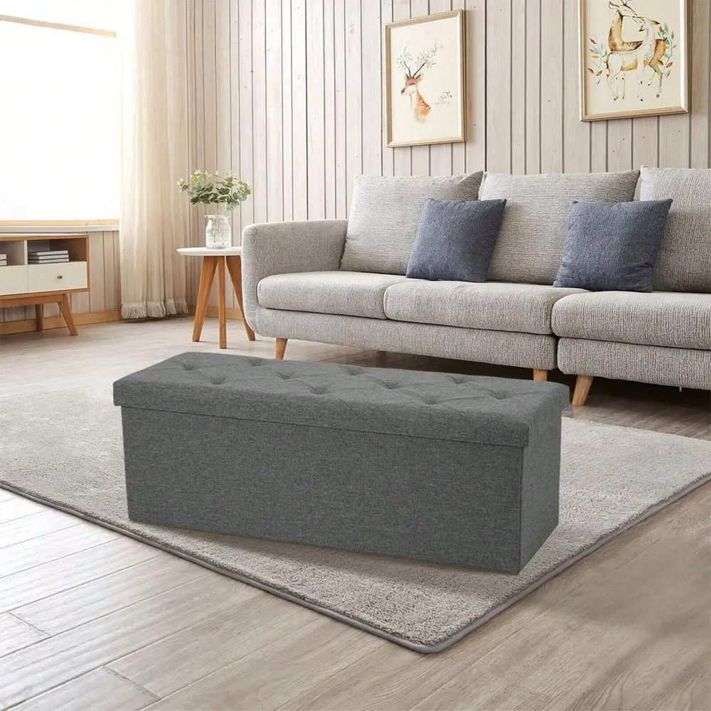 

Складная скамья-пуф 43 дюйма с отсеком для хранения, органайзер для игрушек, подставка для ног с мягким сиденьем для спальни и гостиной