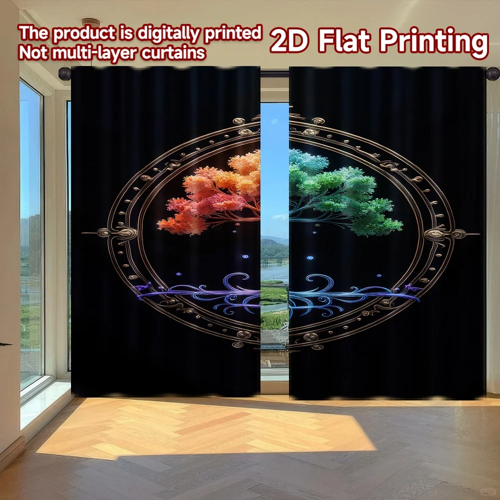 

2D flat printing 2pcs Drapes Rainbow Tree Digital Printed Polyester Drapes Seasonal Party & Holiday Decor for Outdoor and Home