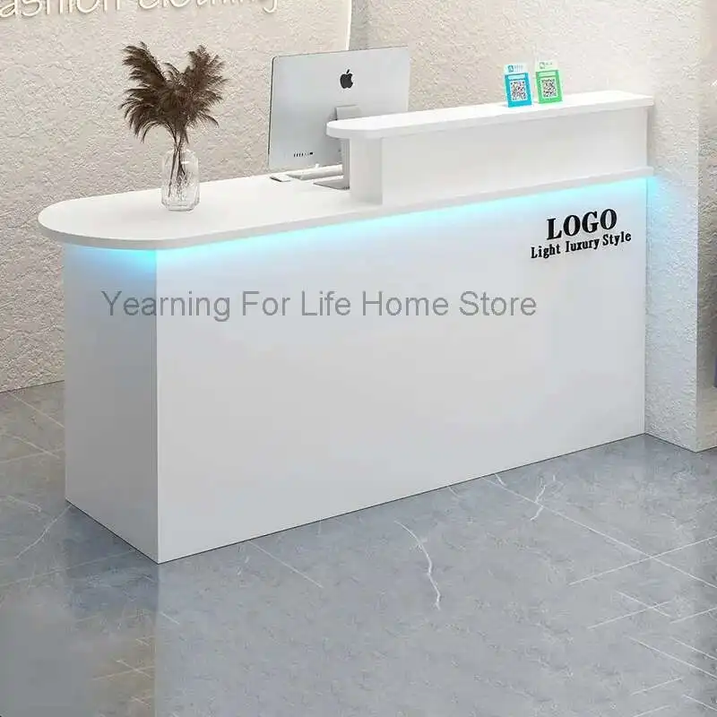 

White Stylish Reception Desks Corner Light Bar Office Checkout Reception Desks Beauty Salon Mostrador Commercial Furniture