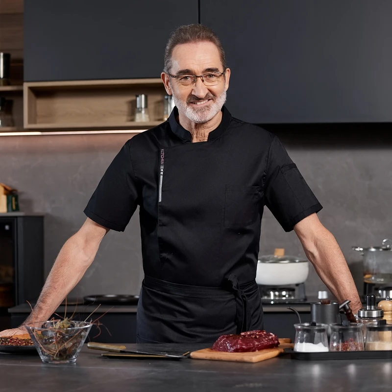 Camisa de Chef para hombre, uniformes de cocinero de restaurante, chaqueta de cocina transpirable, Catering de Hotel, sala de pasteles, servicio de comida, ropa de trabajo de cocina