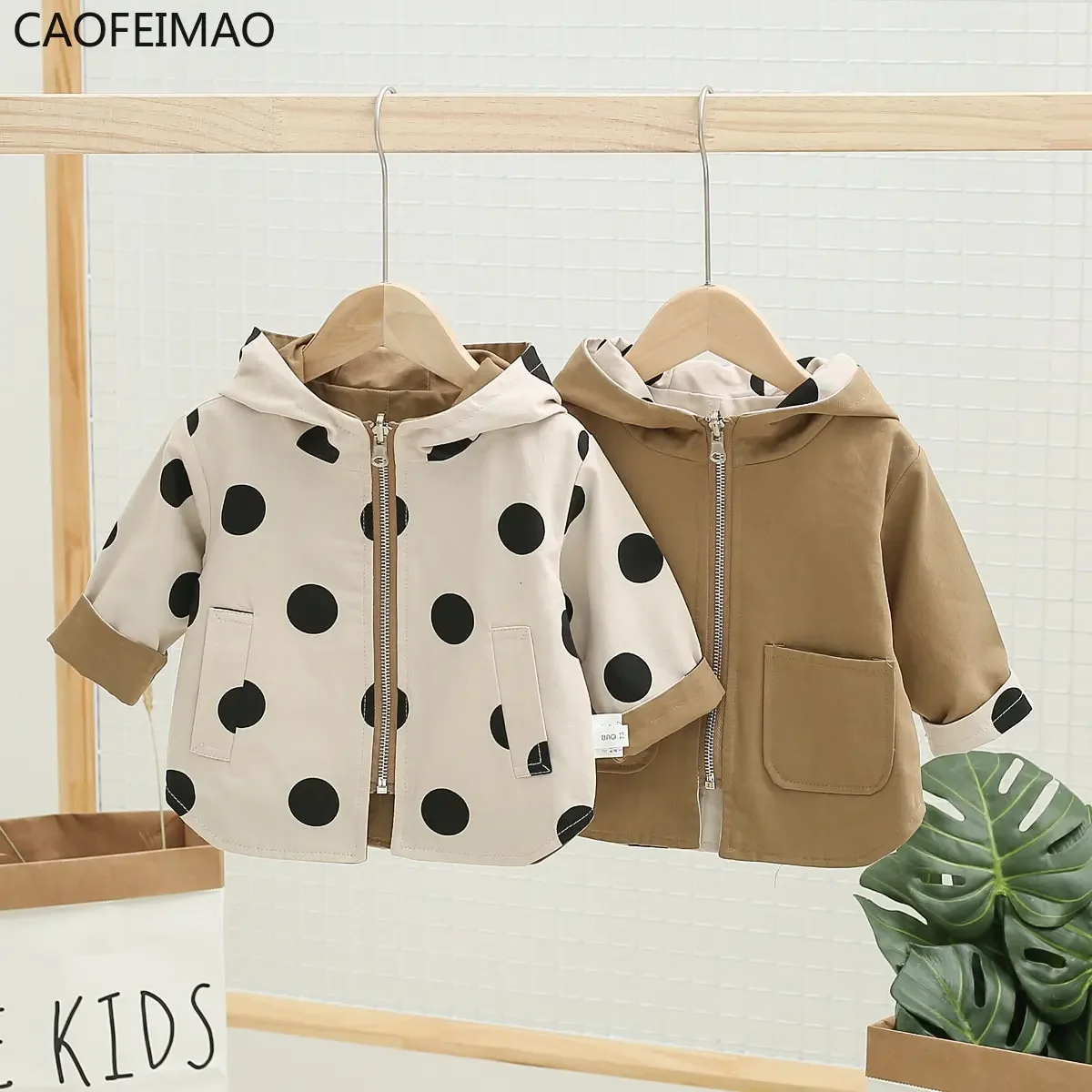 Polka Dot Printing Zipper Hooded Jacket 0-5Y Spring Kids Autumn Children's Double-Sided Windbreaker Jacket for Boys Girls Baby