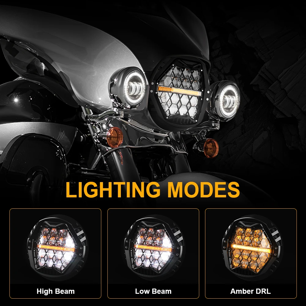 

SXMA HC7 7inch Motorcycle LED Headlight Front Light Head Lamp 120W Lights High/Low Beam Plug and Play Headlamp Assembly