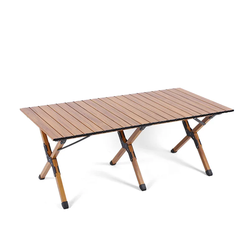 Outdoor Portable Camping Picnic Egg Roll Table Amazon Travel Camping Simple Wood Grain Aluminum Alloy Folding Table