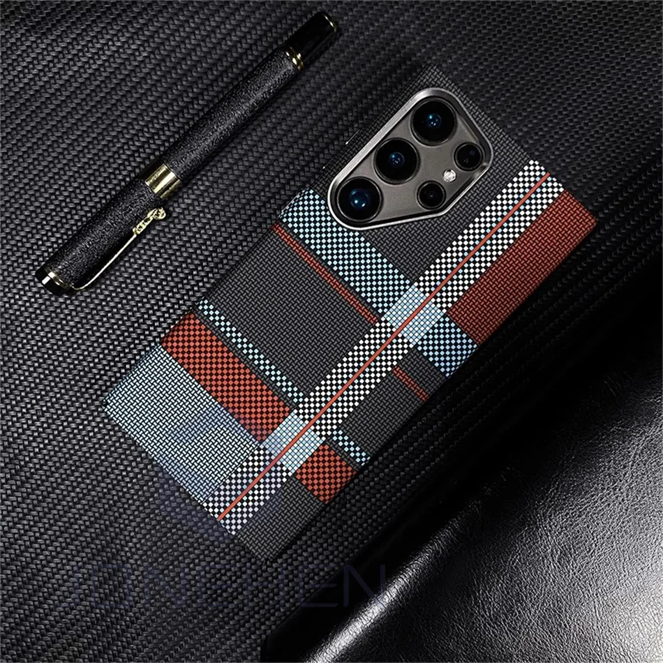 Luxury 3D Cloud Carbon Fibre Patterned Mganetic Slim Case For Samsung Galaxy S24 Ultra S23 Plus Hard Metal Len Cover For Magsafe