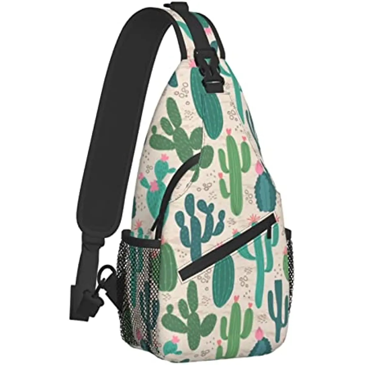 Watercolor Cactus Sling Bag Hiking Travel Backpack Waterproof Adjustable Daypack Crossbody Shoulder Chest Bag for Women Men