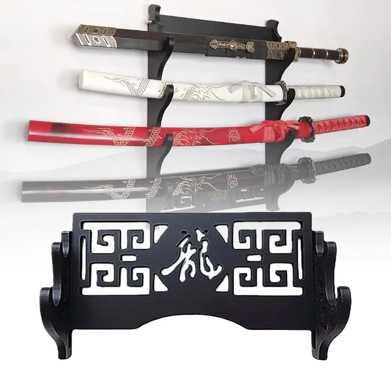 4-stöckiges Wandregal für Drachenschwerter, Holzhalterung zur Wandmontage, Schwert-, Sabre-, Katana-Ständer, Gewehr-Display-Organizer, Dekoration