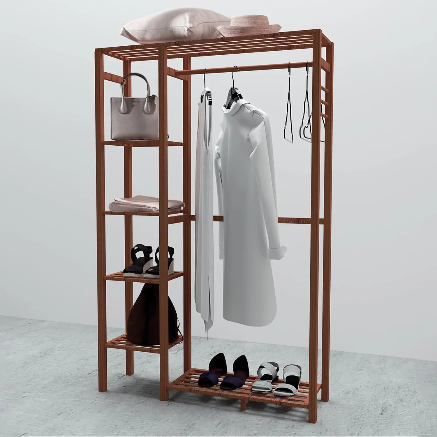 reinforced multifunctional bedroom wardrobe clothes rack with 6 shelves 1 clothes rail