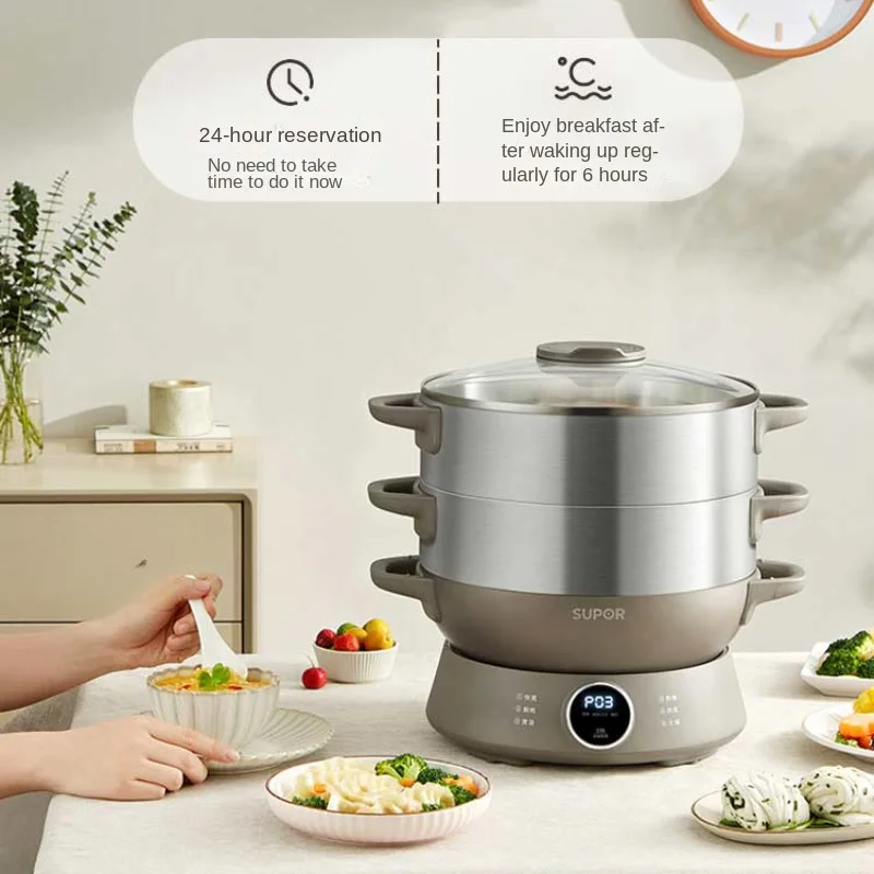 Panci Listrik Rumah Tangga Multifungsi Tiga Lapis Kapasitas Besar Memasak dan Merebus Hidangan Gesekan Kecil Terintegrasi