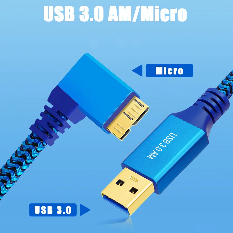 

Right Angle Micro USB 3.0 Data Cable USB-A to Micro B Braid Cord Compatible with Samsung Galaxy S5 Note 3 Camera Hard Drive