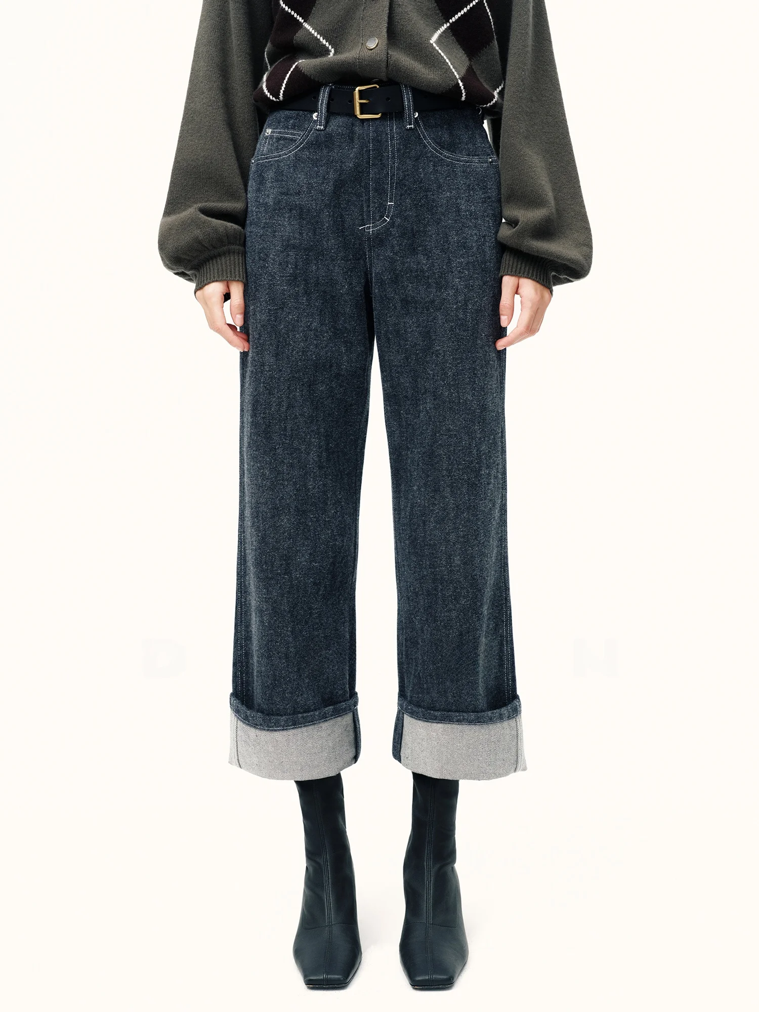 

DMON Осенне-зимние джинсы из хлопка с эффектом флиса, свободного прямого кроя, длиной 7/8, женские, с высокой талией