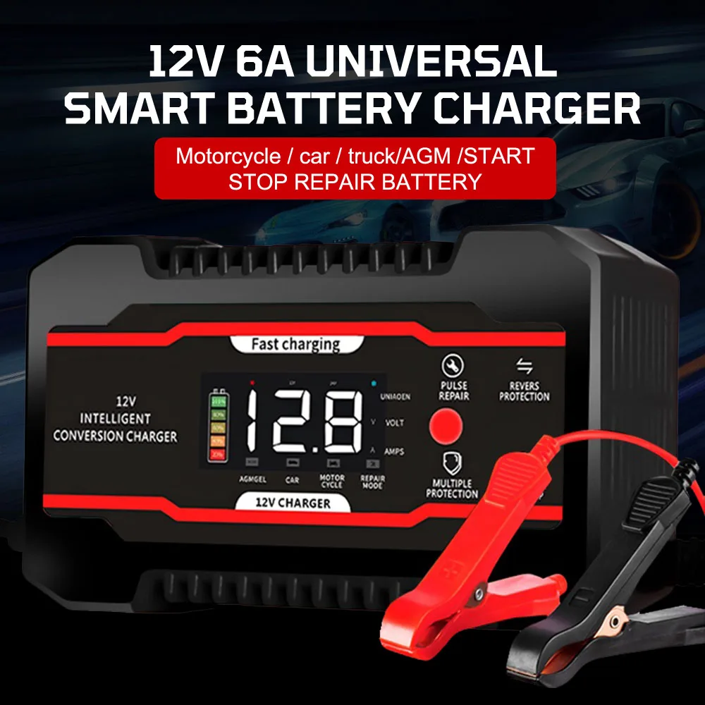 

Для автомобиля внедорожник мотоцикл грузовик автомобильное зарядное устройство 12 В 6 А обслуживание аккумулятора множественная защита универсальный цифровой ЖК-дисплей