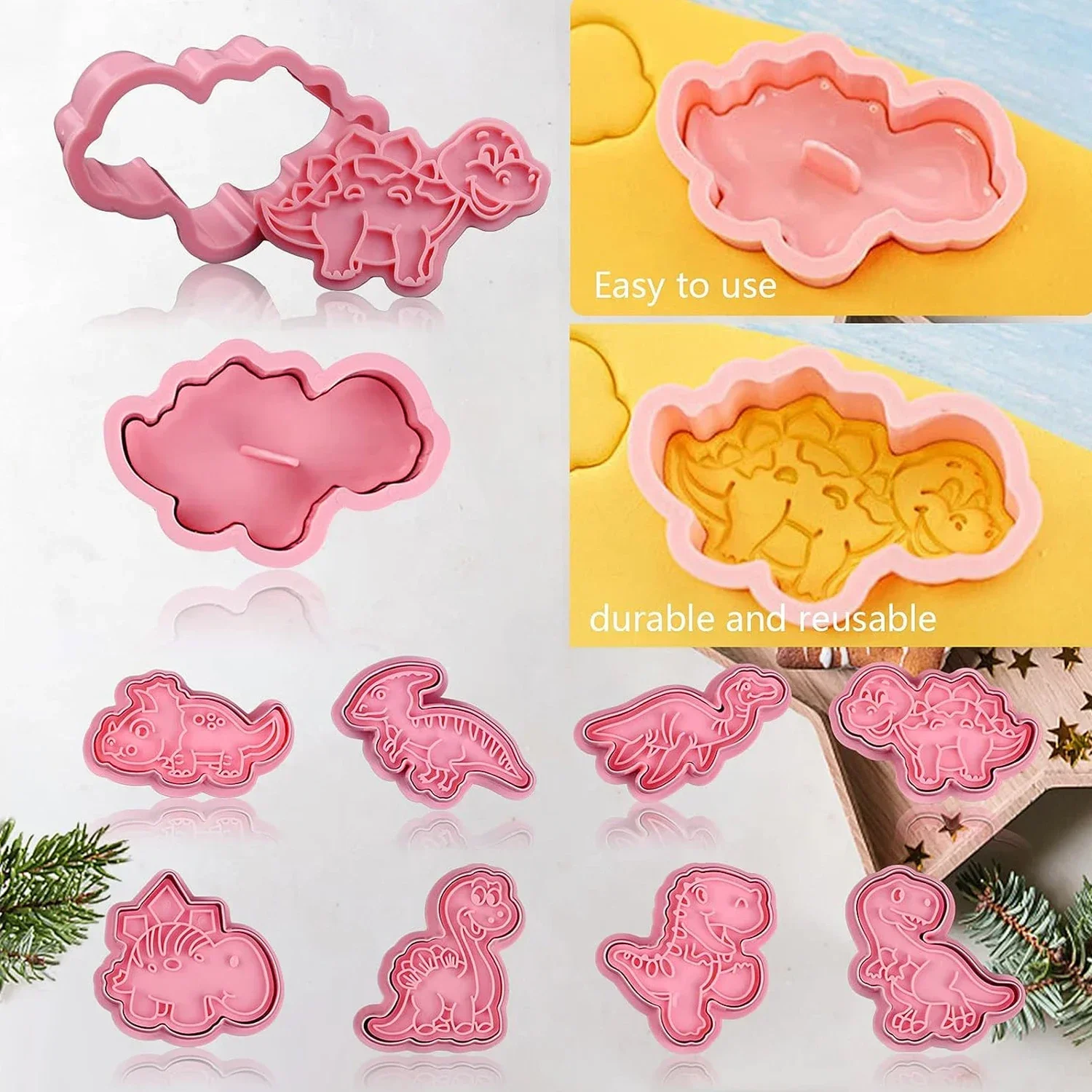 8Pcs Cookie Cutters Plastic Dinosaur Cartoon Biscuit Mold Pastry Pressing Cookie Stamp Baker Baking Mold Pastry Tools