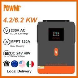 PowMr4.2KW 6.2KW On-Grid Pure Sine Wave Solar Inverter DC 24V 48V 220V AC MPPT 120A Solar Charger Panel Max PV Power 6200W/6500W