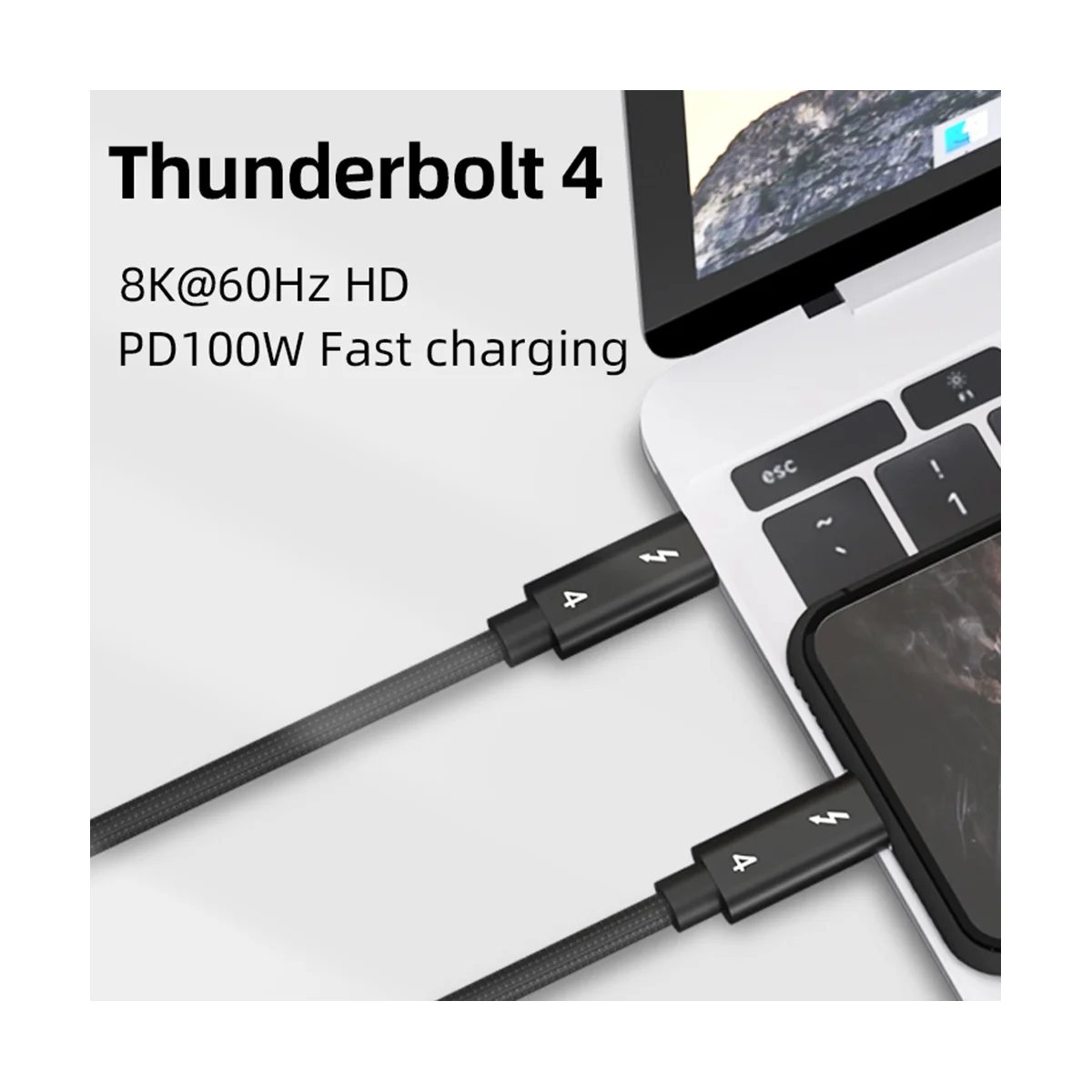 Thunderbolt 4 Cable USB C 8K 60Hz Certified 40Gbps Fast Speed PD100W for Macbook Pro Acer USB 4 C422