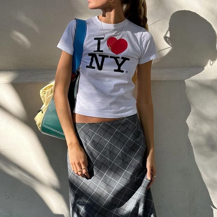 

Y2K Fashion heart Letter fairy grunge Summer E-girl Crop Tops Female clothing Streetwear Harajuku Goth Short Sleeve T-shirts