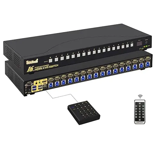 

JideTech 16x1 HDMI KVM Switch USB 3.0 HUB 16 1 4K HDMI Switcher 4K 60Hz Resolution Rack Mount HDCP EDID Hotkey Linux Support