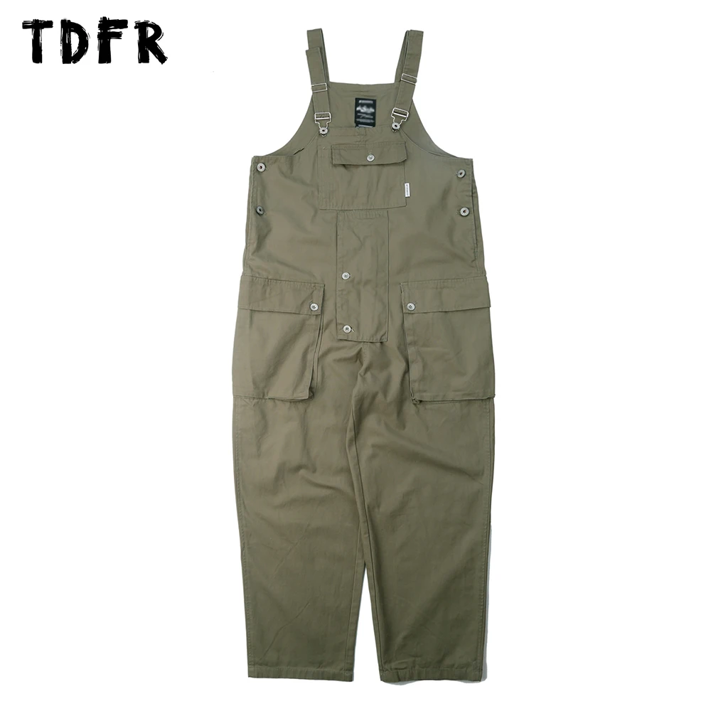 

Multi-Pocket Overalls Mens Solid Color Safari Style Loose Wide Leg Dungarees Jumpsuit Men Pants