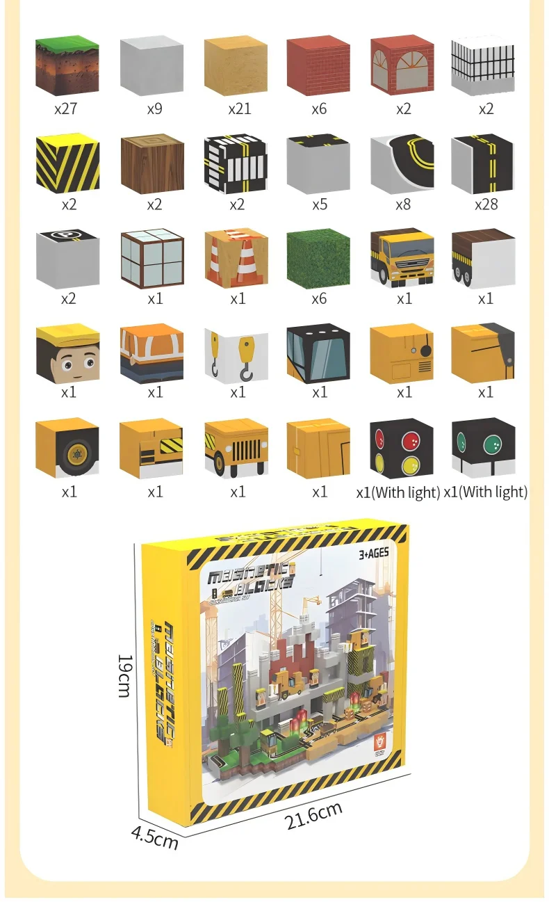 Magnetic Building Blocks with Lights Construction STEM Montessori Sensory Stacking Cubes Toys for Ages 3+ Gifts for Boys & Girls