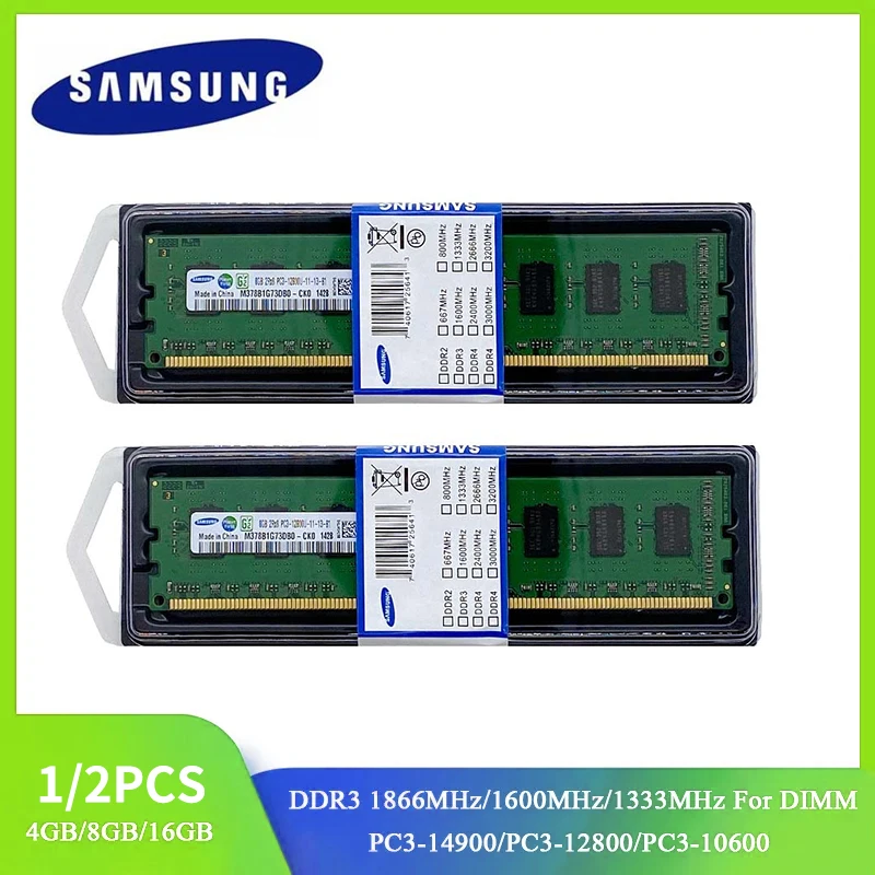 

1/2PCS SAMSUNG DDR3 DIMM Ram 16GB 8GB 4GB 1866MHz 1600MHz 1333MHz Desktop Memory 240Pin DIMM 1.5V PC3 RAM Memoria