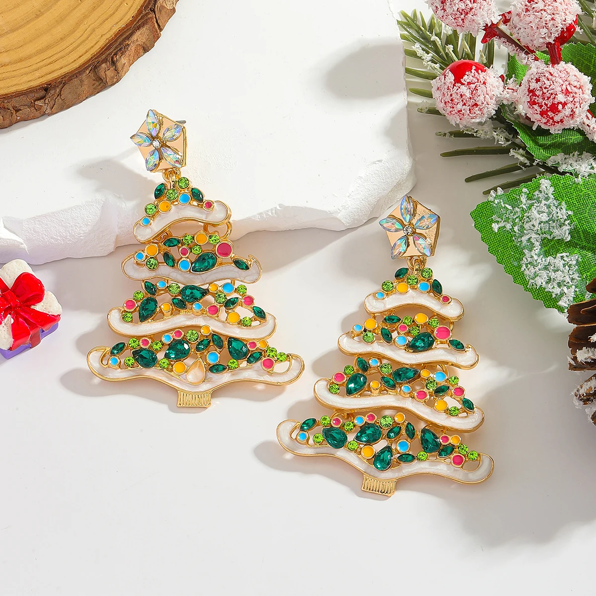 

Bling Colorful Zircon Christmas Tree Earrings Cute And Fun Winter Vacation Charm Jewelry The Best Holiday Gift