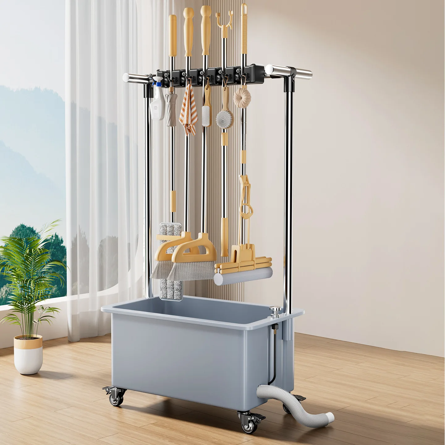 

Rectangle mop bucket household bathroom automatic drainage washing mop floor mop bucket 2026 new model with handrails to move