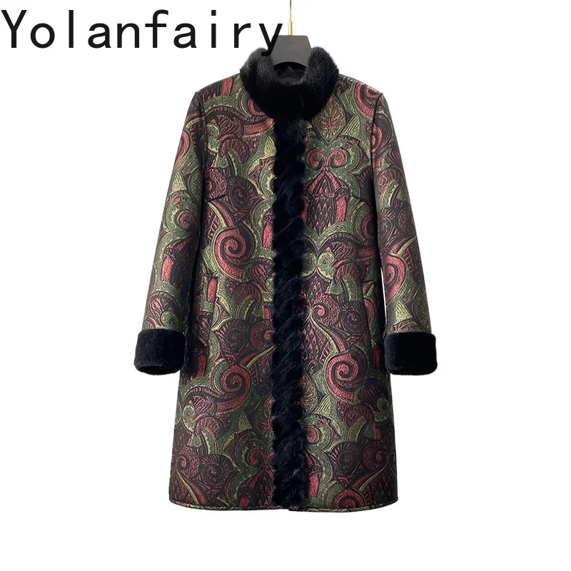 

YOLANFAIRY 100% Shearling Coat Womens Winter Long Mink Wool Fur Coat New in Outwears Luxury Clothes Women Пальто Женское