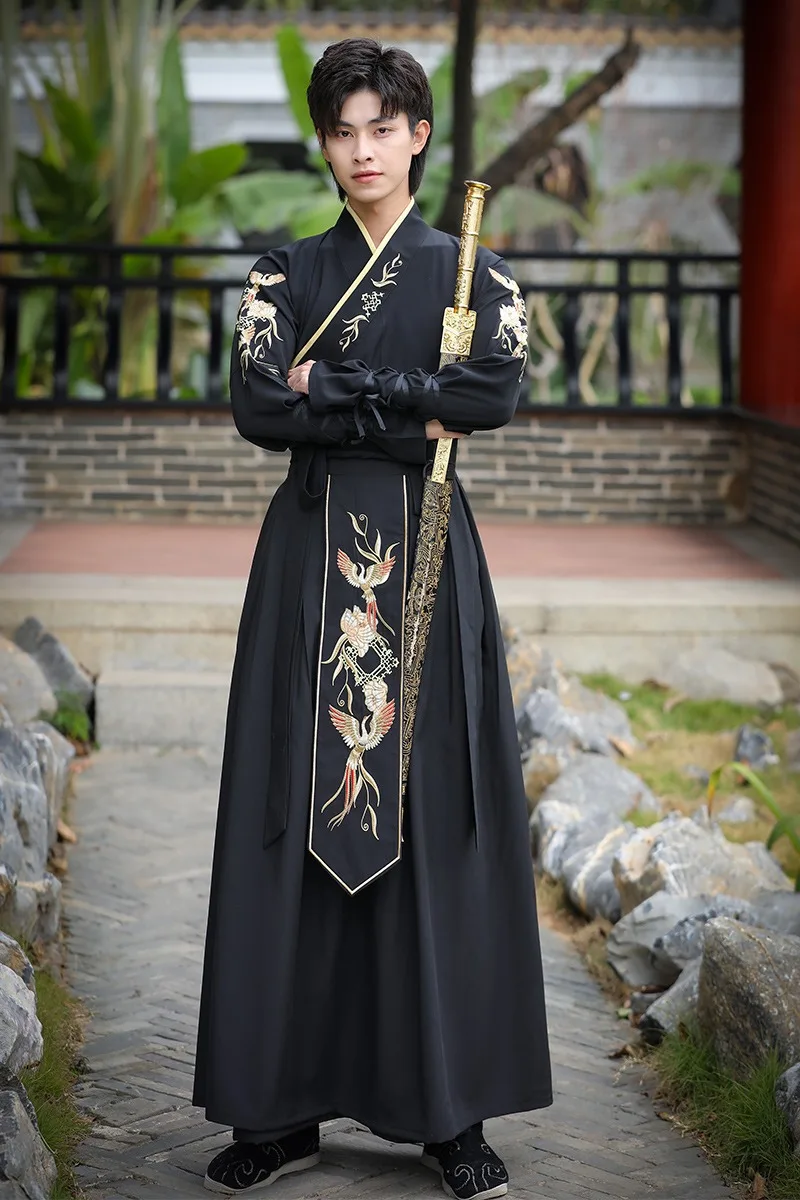 Warrior Hanfu For Men Chinese Traditional Ethnicstyle Phoenix Embroidery Japanese Samurai Party Cosplay Swordsman Costume