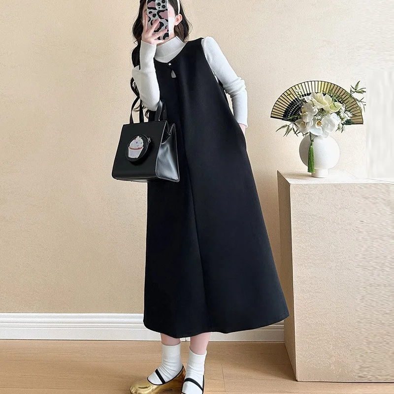 Vestido sin mangas de otoño para Mujer, ropa de calle Harajuku sencilla y lisa, Vestidos de punto holgados e informales para Mujer, camisetas sin mangas elegantes