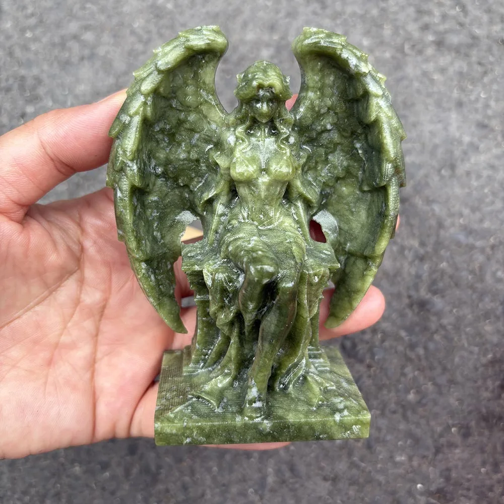 Custom-Handcrafted Natural Xiuyan Jade Angel Figurine - Gemstone Winged Goddess Statue Tabletop Decor for Healing and Spiritual