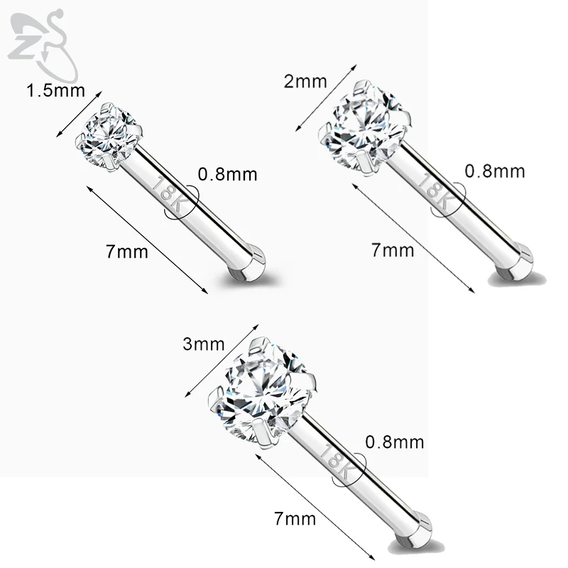 ZS 1PC 20G Stainless Steel Nose Stud Set For Women Men 14k/18k Plated Crystal Nostril Piercing Non-Irritating Skin Body Jewelry