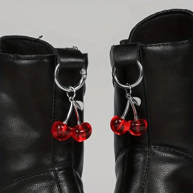 2pcs Gothic Punk Red Cherry Shoe Charms Sneaker Accessories DIY Shoe for Party Outfits - Easy Clip-On Permanent Attachment