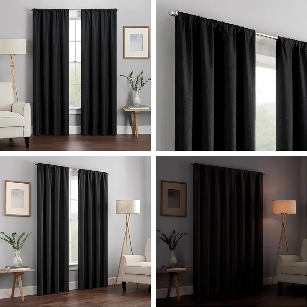 1/2pc Panel Blackout Curtains Black Drapes Light Reducing Thermal Insulated for Living Room Bedroom Office Window Decoration