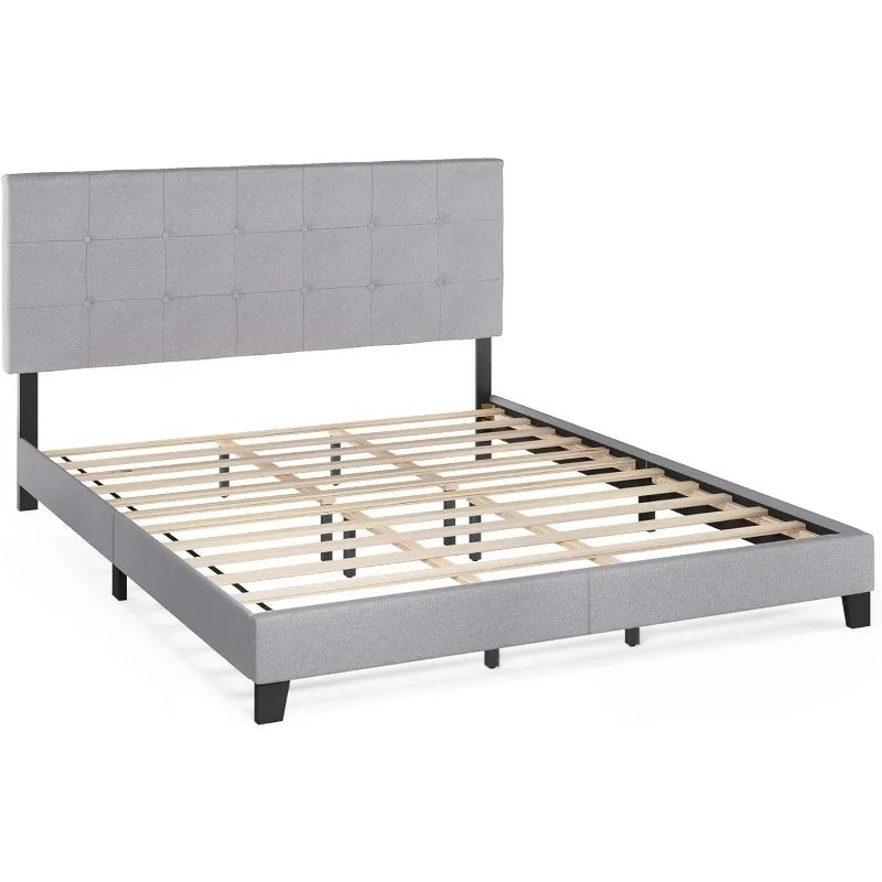 Laval Button Tufted Upholstered Platform Bed Frame, Twin, Glacier