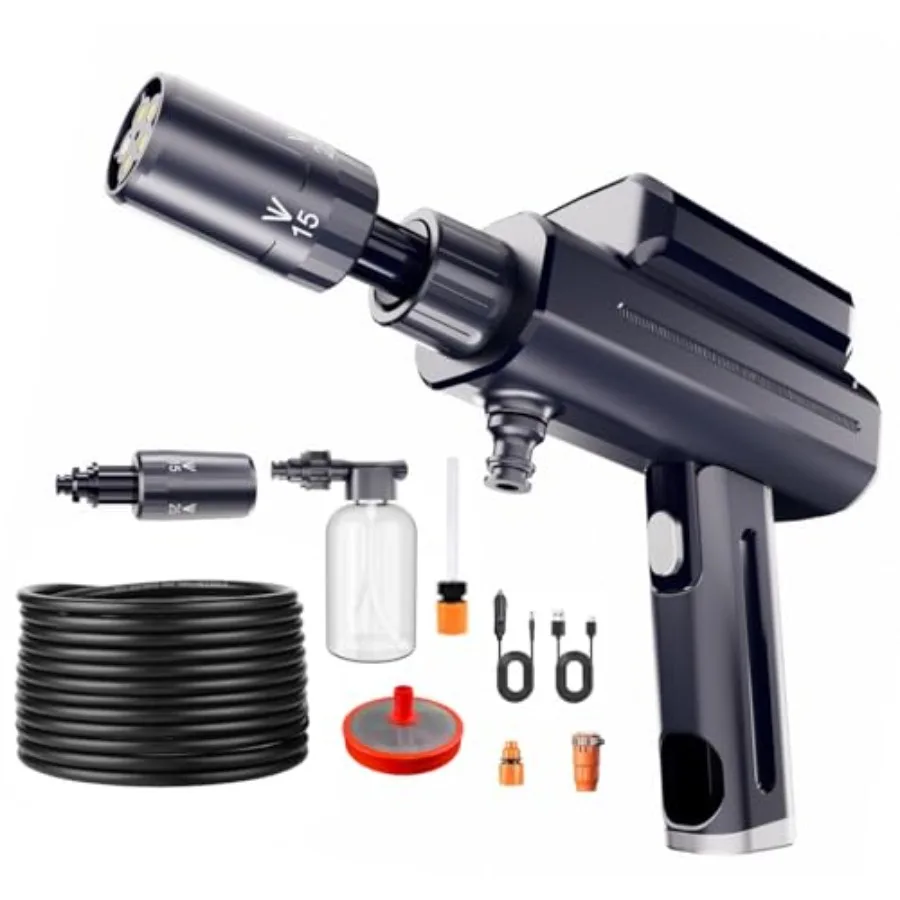 

Portable Cordless Pressure Washer Lithium Battery Powered Handheld Water Sprayer 217 PSI 5-in-1 Nozzle Foam Pot Type-C Charging