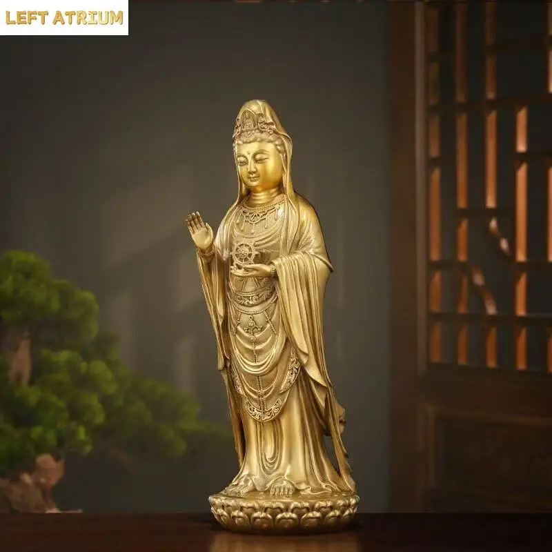 Décoration en cuivre de la déesse de la miséricorde des mers du Sud, Bodhisattva sur un lotus, porte-bonheur