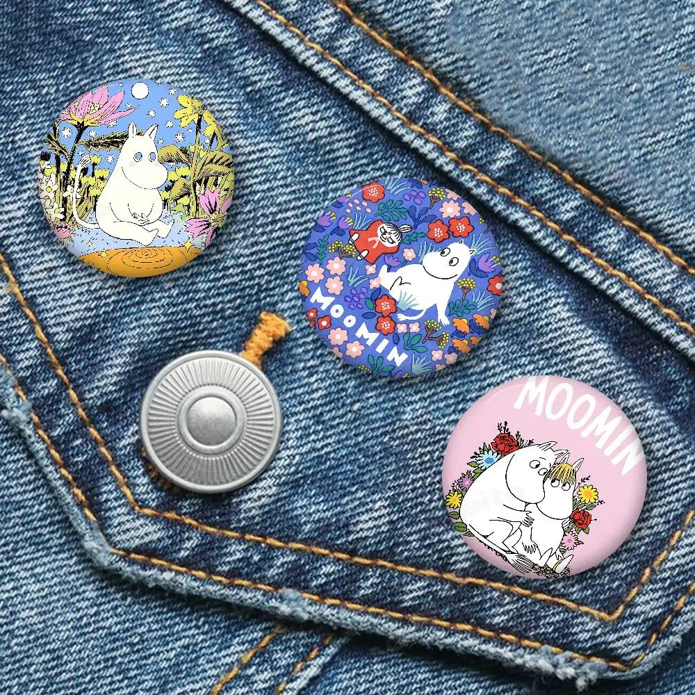 Cute M-Moomins Anime Cartoon Bear Tinplate Pin Button Custom Anime Role Old-school Brooch Cartoon Collar Badge Jewelry Gift Fans view 6