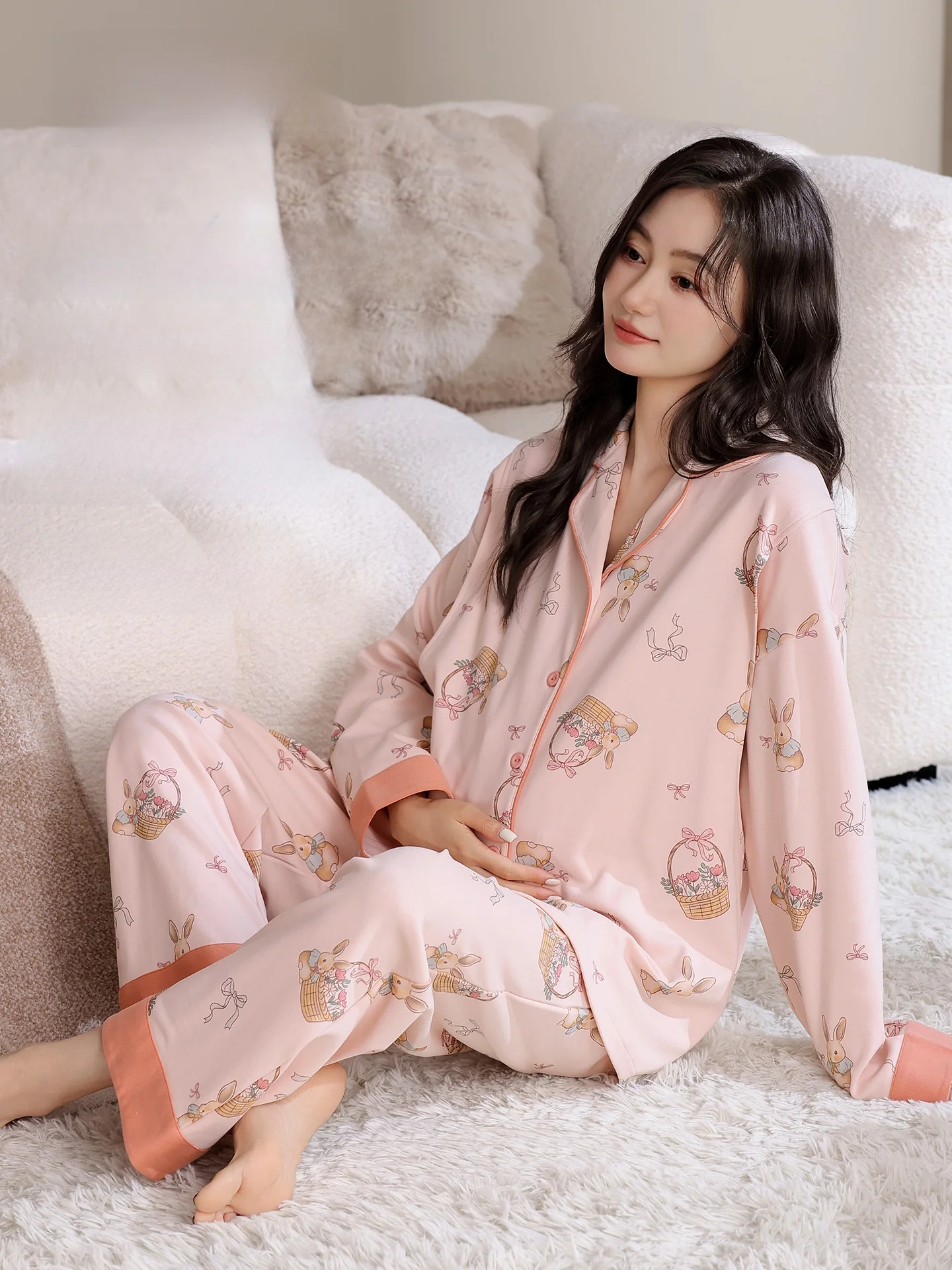 pure-cotton-sleepwear-set-for-pregnant-and-postpartum-women-comfortable-home-clothes-breastfeeding-design-autumn-new-arrival