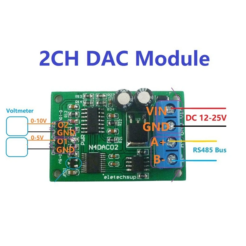 Gerador de sinal de tensão Módulo conversor DAC RS485 Modbus RTU para instrumentos de medição PLC DC 12V, 0-5V, 0-10V