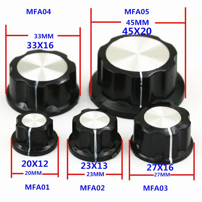 5Pcs MF-A01 MF-A02 MF-A03 MF-A04 MF-A05 Potentiometer Knob For band switch WH118/WX050 3590S Rotary Switch Electronic 6mm