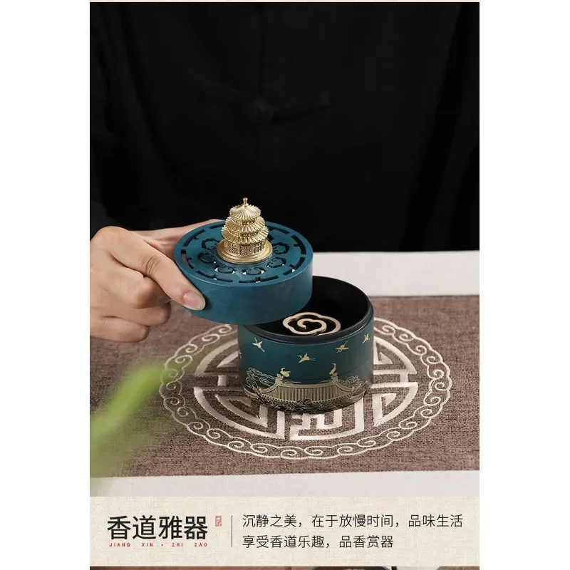 Ruihe Brass Incense Burner Set Three Layer Seal Mold Tool Ruyi Lift Hand Stove Paint Basket Auspicious Home Decor Gift