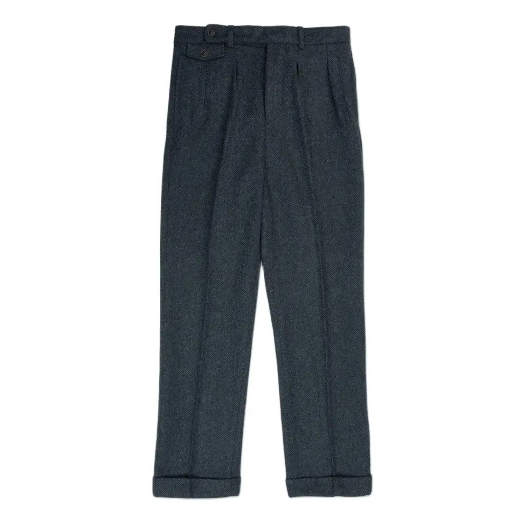 Men's' Tweed High Waist Straight Pants Classic and Essential Wool Trousers Vintage Amekaji Overalls Warm Winter Male Clothing