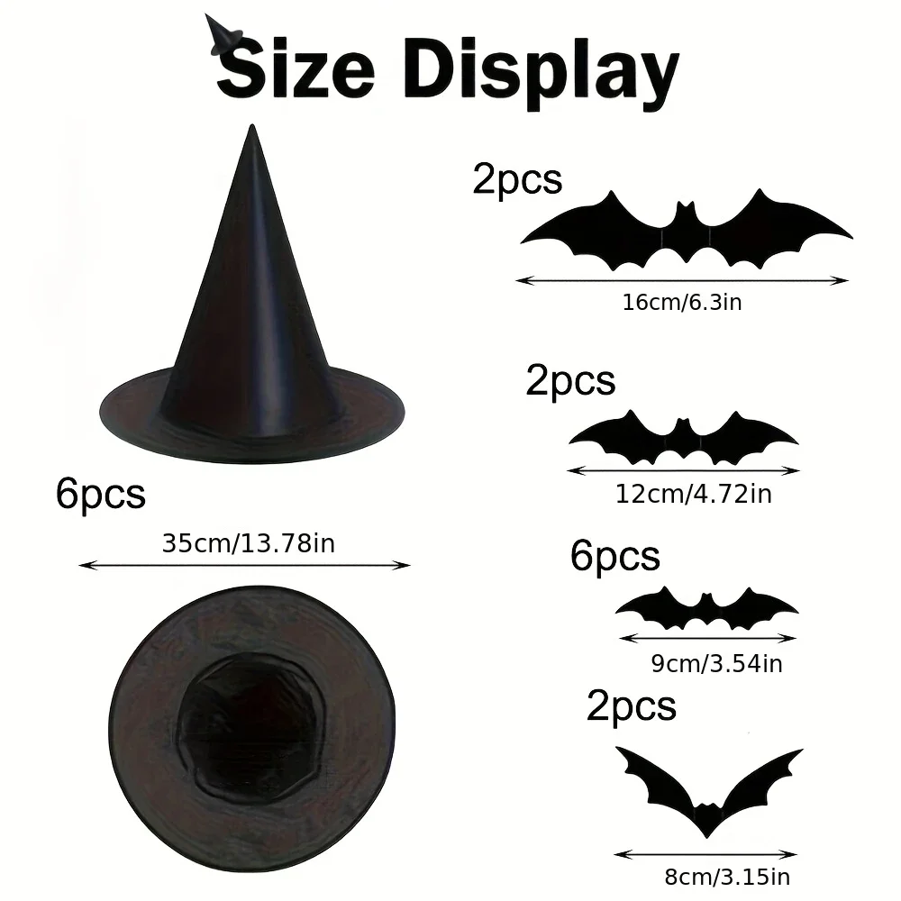 Wizard Hat Black Oxford Cloth Halloween Cosplay Decorative Props Festival Gathering Party Pointed Hats Bats For Scene Layout