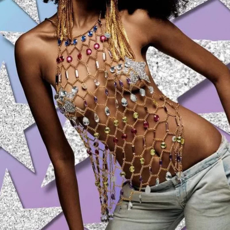 

Женская цепочка на грудь, модные сексуальные многослойные трусы-бикини, цепочка для тела, ночной клуб, день рождения, вечеринка, танцы, пляжный топ, маленький жилет