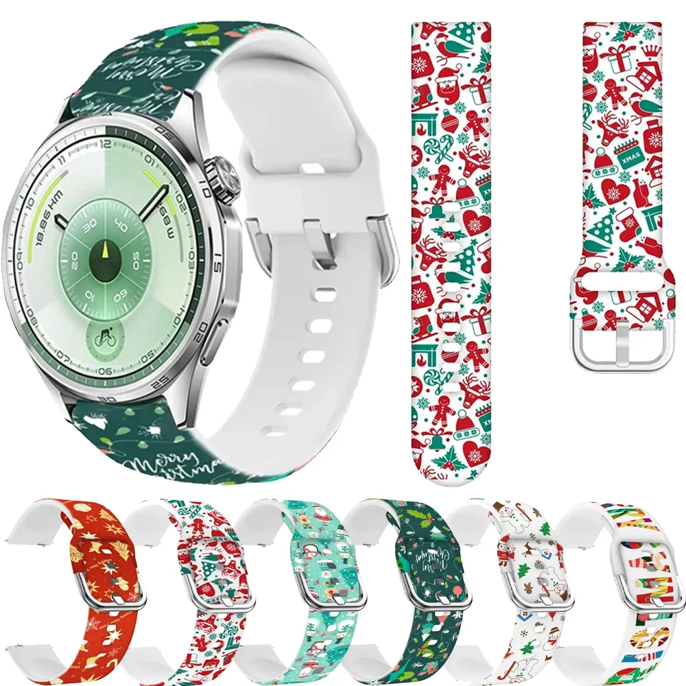 20mm 22mm Christmas Style Silicone Strap for Huawei Watch 6 5 GT7-6-5-4-3 46mm Bracelet Huawei Watch GT Runner 2 Ultimate 2 Band